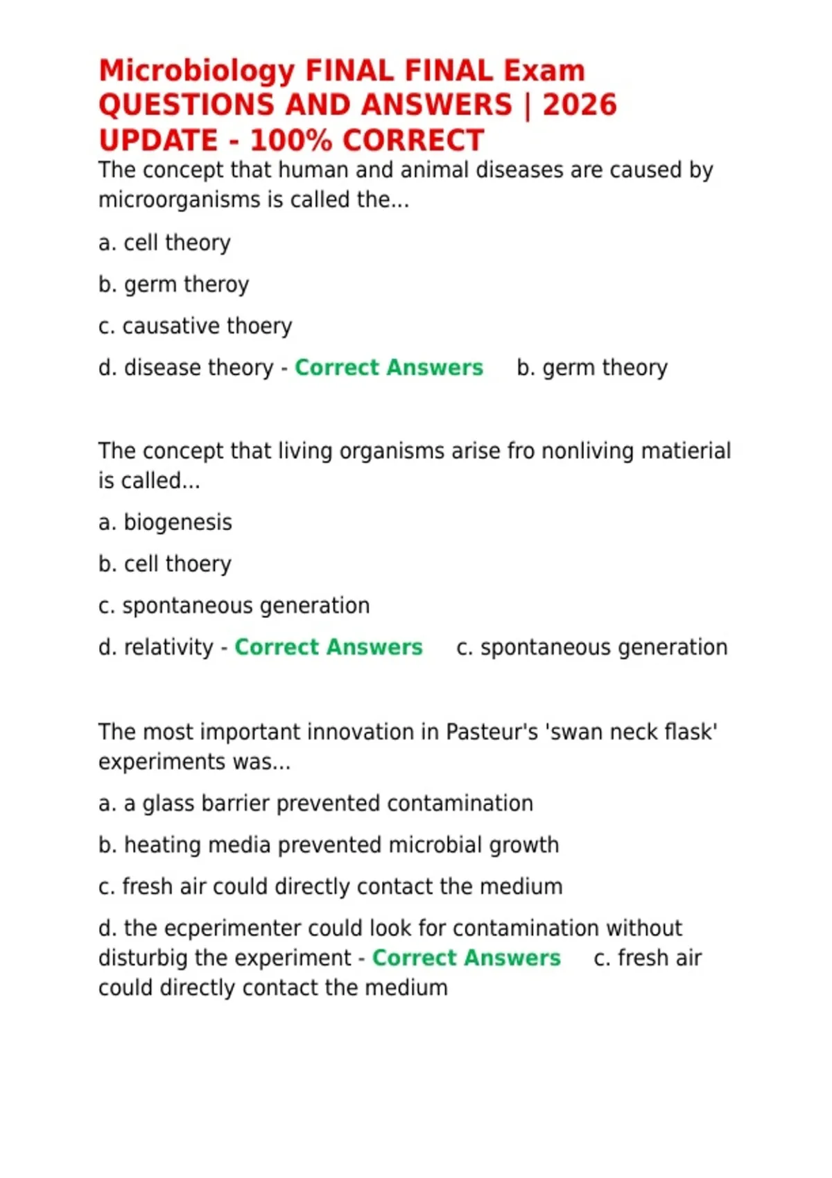 Microbiology FINAL FINAL Exam QUESTIONS AND ANSWERS 2026 UPDATE - 100 ...