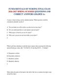 FUNDAMENTALS OF NURSING FINAL EXAM 2026-2027 SPRING-SUMMER QUESTIONS AND CORRECT ANSWERS GRADED A&plus;