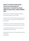 NUR 417 Final Exam Study Guide &vert; &NewLine;Critical Care Interventions & &NewLine;Assessments &vert; Complete ICU&comma; Sepsis&comma; &NewLine;ARDS & Cardiac Prep &vert; LATEST UPDATE &NewLine;2026