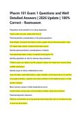 Pharm 101 Exam 1 Questions and Well &NewLine;Detailed Answers &vert; 2026 Update &vert; 100&percnt; &NewLine;Correct - Rasmussen 