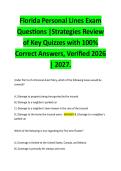 Florida Personal Lines Exam Questions &vert;Strategies Review of Key Quizzes with 100&percnt; Correct Answers&comma; Verified 2026 &vert; 2027&period; 