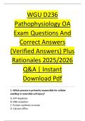 WGU D236 &NewLine;Pathophysiology OA &NewLine;Exam Questions And &NewLine;Correct Answers &NewLine;&lpar;Verified Answers&rpar; Plus &NewLine;Rationales 2025&sol;2026 &NewLine;Q&A &vert; Instant &NewLine;Download Pdf