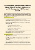 D174 Marketing Management WGU Exam &lpar;Latest 2026&sol;2027 Update&rpar; 320 Questions and Verified Answers &vert; 100&percnt; Correct &vert; Grade A&NewLine;&NewLine;