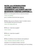 MATH 1222 INTRODUCTION&NewLine;ALGEBRA MODULE FINAL&NewLine;ASSESSMENT 2026 SCRIPT SOLVED&NewLine;QUESTIONS VERIFIED ANSWERS A&plus;