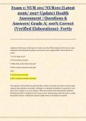 Exam 1&colon; NUR 101&sol; NUR101 &lpar;Latest &NewLine;2026&sol; 2027 Update&rpar; Health &NewLine;Assessment &vert; Questions & &NewLine;Answers&vert; Grade A&vert; 100&percnt; Correct &NewLine;&lpar;Verified Elaborations&rpar;- Fortis 