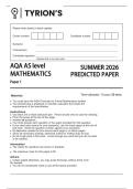 AQA AS  MATH PAPER 1 P1 PREDICTED PAPER SUMMER JUNE 2026