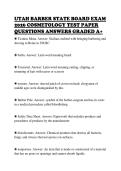 UTAH BARBER STATE BOARD EXAM&NewLine;2026 COSMETOLOGY TEST PAPER&NewLine;QUESTIONS ANSWERS GRADED A&plus;