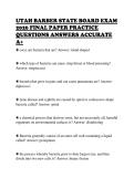 UTAH BARBER STATE BOARD EXAM&NewLine;2026 FINAL PAPER PRACTICE&NewLine;QUESTIONS ANSWERS ACCURATE&NewLine;A&plus;
