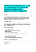 CONCEPTS IN NURSING FINAL EXAM STUDY GUIDE 2026-2027&colon; 298 Questions & Correct Answers &ndash; NCLEX Prep&comma; QSEN&comma; Ethics&comma; Delegation&comma; Informatics&comma; & Safety for Nursing Students