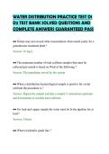 WATER DISTRIBUTION PRACTICE TEST D1&NewLine;D2 TEST BANK SOLVED QUESTIONS AND&NewLine;COMPLETE ANSWERS GUARANTEED PASS