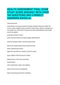 HEALTH ASSESSMENT FINAL EXAM STUDY GUIDE 2026-2027&colon; 100 Questions & Correct Answers &ndash; Head-to-Toe Assessment&comma; Skin Lesions&comma; Pressure Injuries&comma; STIs&comma; Geriatrics&comma; & Nursing Process for Nursing Students