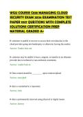WGU COURSE C838 MANAGING CLOUD&NewLine;SECURITY EXAM 2026 EXAMINATION TEST&NewLine;PAPER 1037 QUESTIONS WITH COMPLETE&NewLine;SOLUTIONS CERTIFICATION PREP&NewLine;MATERIAL GRADED A&plus;