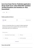 Iowa Core Exam Review Pesticide Applicators Study Guide Exam Latest 2026&sol;2027 Updated Verified Questions and Solutions A&plus; Pass Guaranteed