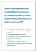 National Dental Examining Board of Canada &lpar;NDEB&rpar; Written Examination Practice Questions And Correct Answers &lpar;Verified Answers&rpar; Plus Rationales 2026 Q&A &vert; Instant Download Pdf