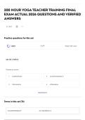 200 HOUR YOGA TEACHER TRAINING FINAL EXAM ACTUAL 2026 QUESTIONS AND VERIFIED ANSWERS