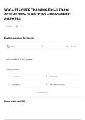 YOGA TEACHER TRAINING FINAL EXAM ACTUAL 2026 QUESTIONS AND VERIFIED ANSWERS