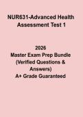 NUR631 Advanced Health Assessment Test 1 PDF &vert; Graduate Nursing Exam Study Guide & Practice Questions