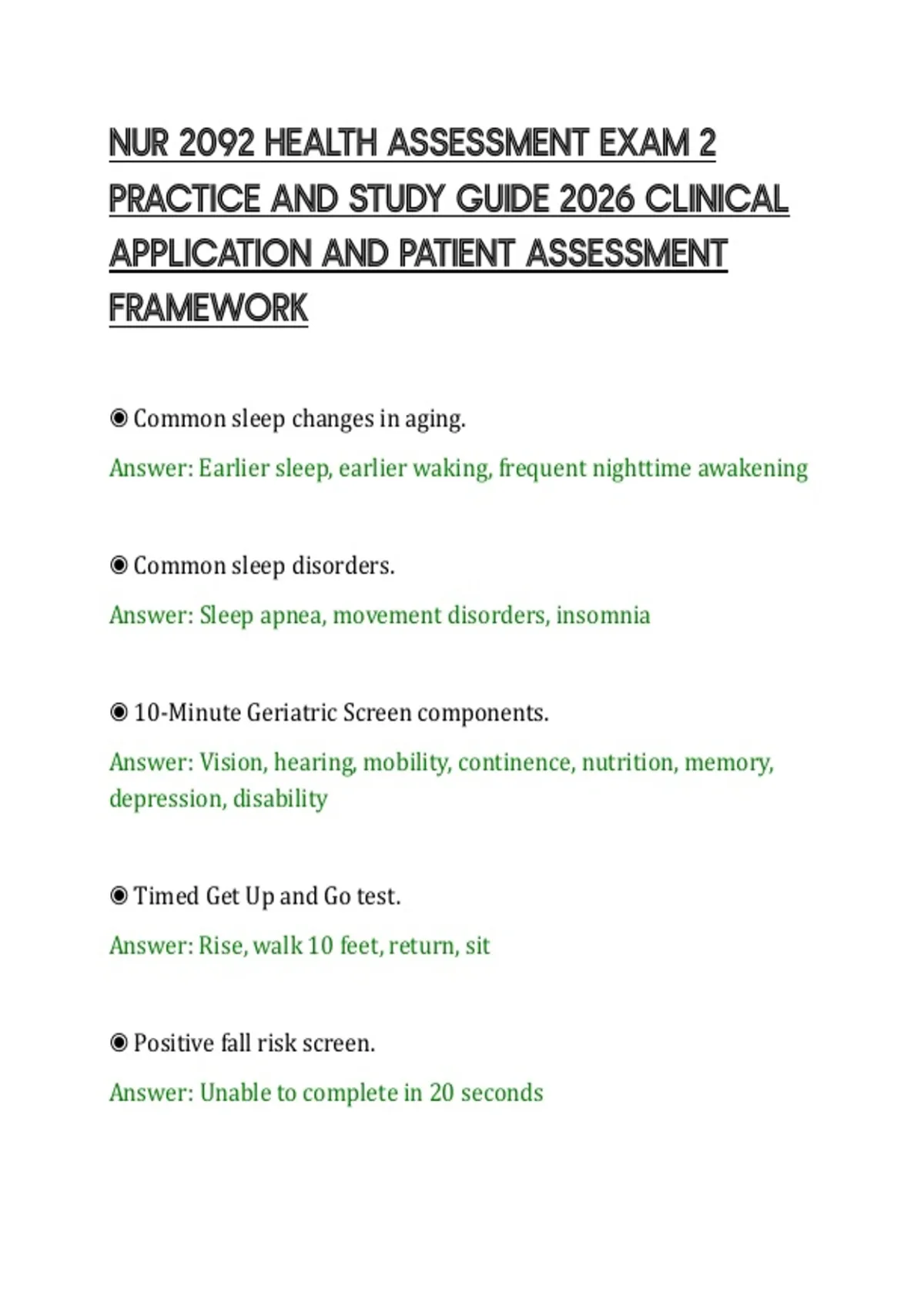 NUR 2092 HEALTH ASSESSMENT EXAM 2 PRACTICE AND STUDY GUIDE 2026 ...