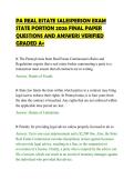 PA REAL ESTATE SALESPERSON EXAM&NewLine;STATE PORTION 2026 FINAL PAPER&NewLine;QUESTIONS AND ANSWERS VERIFIED&NewLine;GRADED A&plus;&NewLine;