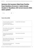 Kentucky Life Insurance State Exam Practice Exam Questions & Answers &vert; Latest Already Graded A&plus; &vert;Questions with Correct Answers 2026 latest update&excl;&excl;&NewLine;&NewLine;