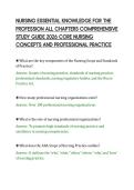 NURSING ESSENTIAL KNOWLEDGE FOR THE&NewLine;PROFESSION ALL CHAPTERS COMPREHENSIVE&NewLine;STUDY GUIDE 2026 CORE NURSING&NewLine;CONCEPTS AND PROFESSIONAL PRACTICE