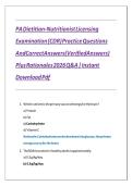 PA Dietitian-Nutritionist Licensing Examination &lpar;CDR&rpar; Practice Questions And Correct Answers &lpar;Verified Answers&rpar; Plus Rationales 2026 Q&A &vert; Instant Download Pdf