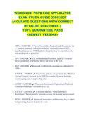 WISCONSIN PESTICIDE APPLICATOR &NewLine;EXAM STUDY GUIDE 2026&sol;2027 &NewLine;ACCURATE QUESTIONS WITH CORRECT &NewLine;DETAILED SOLUTIONS &vert;&vert; &NewLine;100&percnt; GUARANTEED PASS &NewLine;<NEWEST VERSION> 