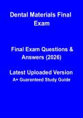 Dental Materials Final Exam 2026 PDF &vert; Complete Study Guide&comma; Revision Notes & Practice Questions