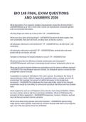 BIO 148 FINAL EXAM QUESTIONS AND ANSWERS 2026