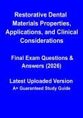 Restorative Dental Materials PDF &vert; Properties&comma; Applications & Clinical Considerations Study Guide