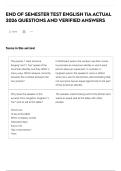 END OF SEMESTER TEST ENGLISH 11A ACTUAL 2026 QUESTIONS AND VERIFIED ANSWERS