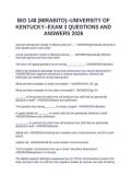 BIO 148 &lpar;MIRABITO&rpar;--UNIVERSITY OF KENTUCKY--EXAM 3 QUESTIONS AND ANSWERS 2026