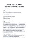 BIO 148 UNIT 1 PRACTICE QUESTIONS AND ANSWERS 2026
