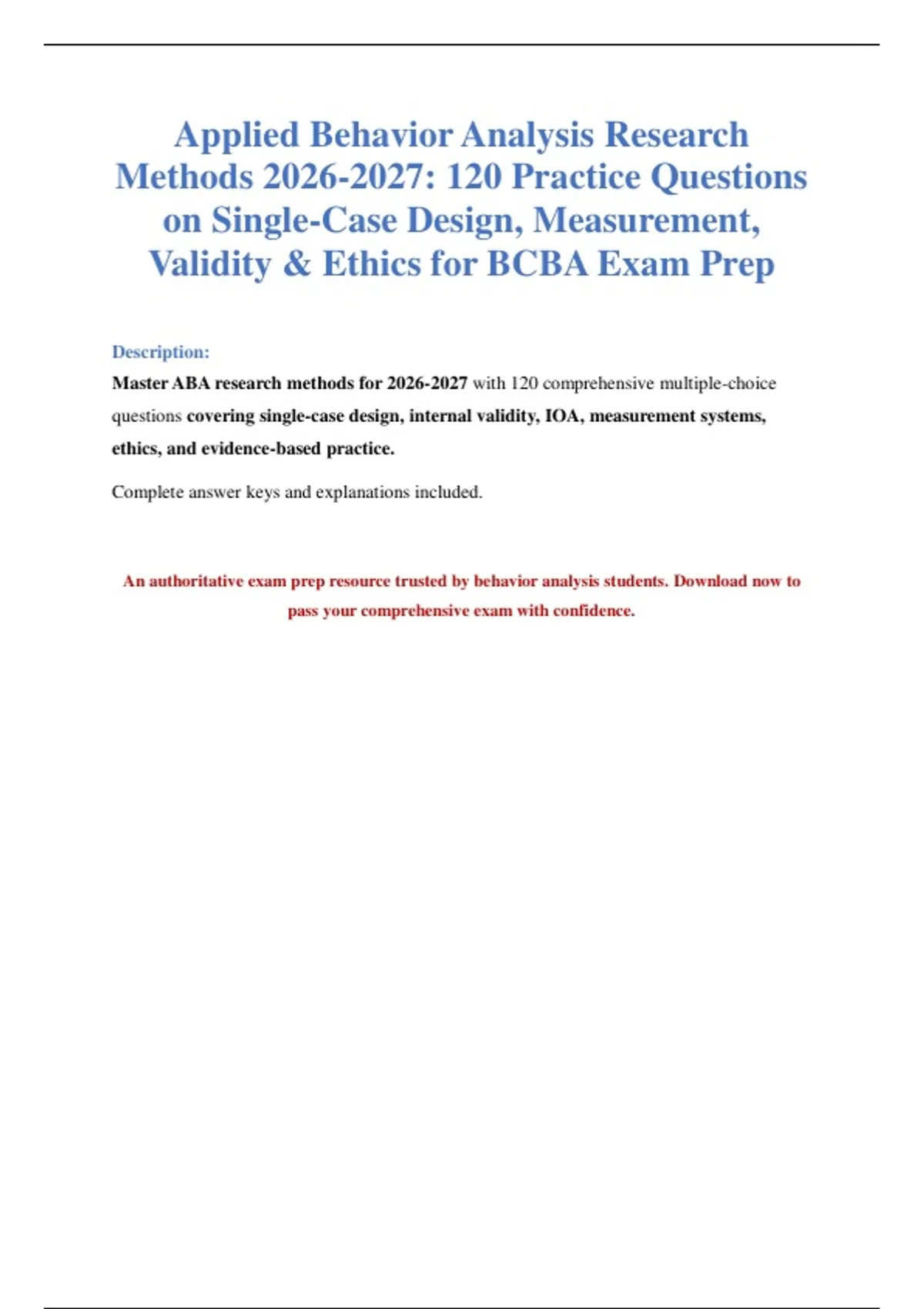 ABA Research Methods Exam Study Guide - ABA Research Methods - Stuvia US
