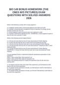 BIO 148 BONUS HOMEWORK &lpar;THE ONES W&sol;O PICTURES&rpar; EXAM QUESTIONS WITH SOLVED ANSWERS 2026