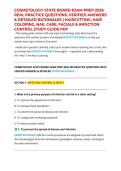 COSMETOLOGY STATE BOARD EXAM PREP 2026 REAL PRACTICE QUESTIONS&comma; VERIFIED ANSWERS & DETAILED RATIONALES &vert; HAIRCUTTING&comma; HAIR COLORING&comma; NAIL CARE&comma; FACIALS & INFECTION CONTROL STUDY GUIDE PDF