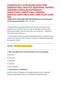 COSMETOLOGY STATE BOARD EXAM PREP 2026&sol;2027 REAL PRACTICE QUESTIONS&comma; VERIFIED ANSWERS & DETAILED RATIONALES &vert; HAIRCUTTING&comma; HAIRSTYLING&comma; CHEMICAL SERVICES&comma; SKIN CARE & NAIL CARE STUDY GUIDE PDF