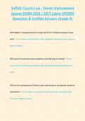 Suffolk County Law - Home Improvement License EXAM 2026 &sol; 2027 Latest UPDATE Questions & Verified Answers &lbrace;Grade A&rcub;&NewLine;&NewLine;