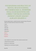 Foundations and Practice of Mental Health Nursing&colon; Psychobiological Disorders Final Exam Questions and Correct Detailed Answers &vert; Newest Update 2026&sol;2027 &vert; Already Graded A&plus;