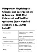Postpartum Physiological Changes and Care Questions & Answers With Well Elaborated and Verified