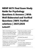 NRNP 6675 Final Exam Study Guide for Psychology Questions & Answers With Well Elaborated 