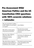 Pre-Assessment WGU American Politics and the US Constitution C963 questions with 100- accurate