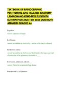 TEXTBOOK OF RADIOGRAPHIC&NewLine;POSITIONING AND RELATED ANATOMY&NewLine;LAMPIGNANO KENDRICK ELEVENTH&NewLine;EDITION PRACTICE TEST 2026 QUESTIONS&NewLine;ANSWERS GRADED A&plus;