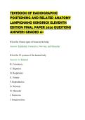 TEXTBOOK OF RADIOGRAPHIC&NewLine;POSITIONING AND RELATED ANATOMY&NewLine;LAMPIGNANO KENDRICK ELEVENTH&NewLine;EDITION FINAL PAPER 2026 QUESTIONS&NewLine;ANSWERS GRADED A&plus;