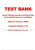 Test Bank - Human Biology&comma; Anatomy and Physiology for the Health Sciences&comma; 2nd Edition &lpar;Roscoe&comma; 2020&rpar;&comma; Chapter 1-24 &vert; Instant PDF Download