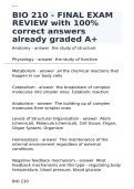 BIO 210 - FINAL EXAM REVIEW with 100 correct answers already graded A&period;