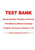 Test Bank &mdash; Human Heredity Principles and Issues&comma; 11th Edition &vert; Michael Cummings &vert; Chapters 1&ndash;19 &vert; Instant PDF Download 