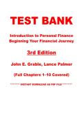 Test Bank &mdash; Introduction to Personal Finance Beginning Your Financial Journey&comma; 3rd Edition&vert; John E&period; Grable&comma; Lance Palmer &vert; Chapters 1&ndash;10 &vert; Instant PDF Download 