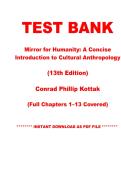 Test Bank &mdash; Mirror for Humanity A Concise Introduction to Cultural Anthropology&comma; 13th Edition by Conrad Kottak &vert; Chapters 1&ndash;13 &vert; Instant PDF Download
