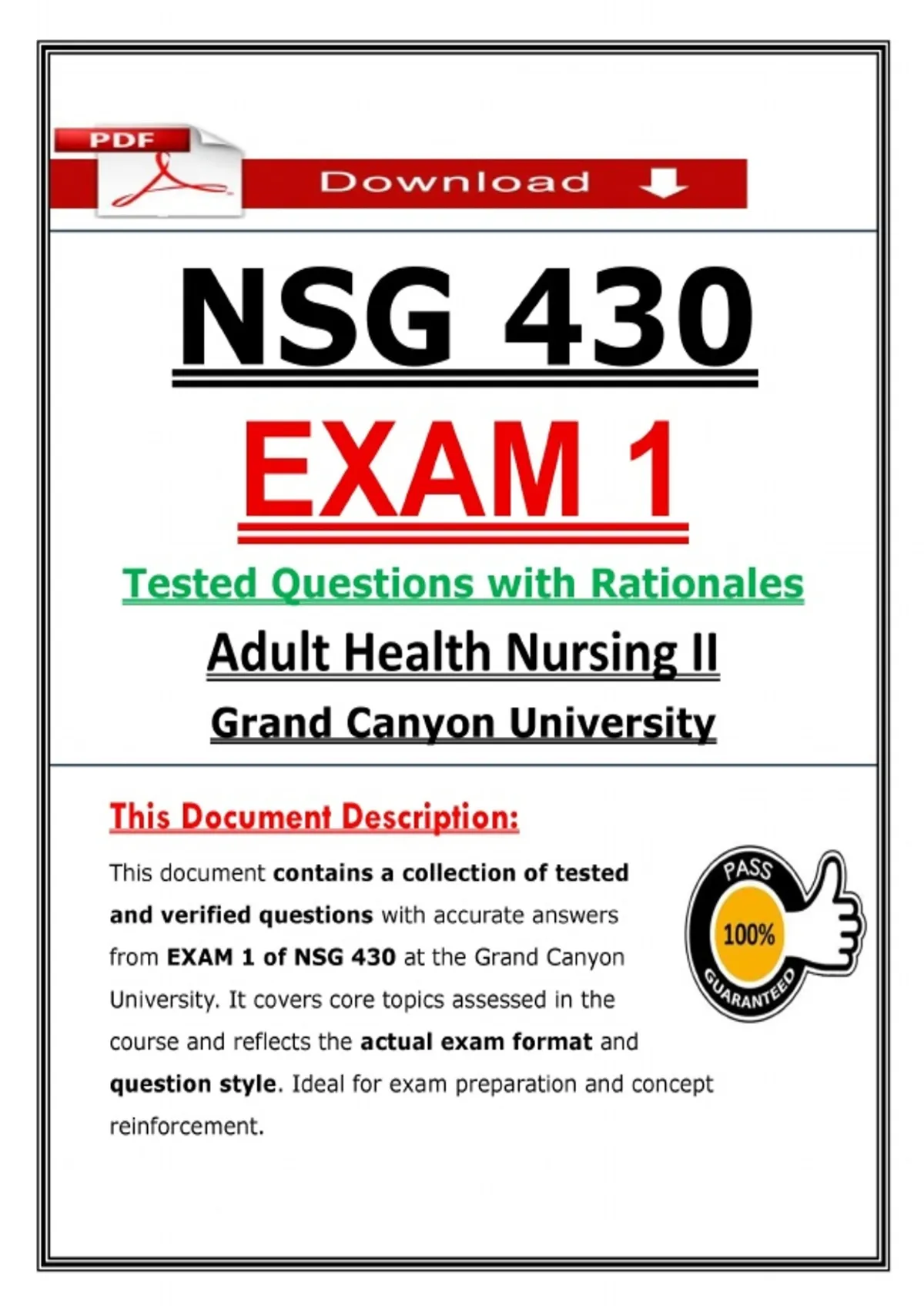 NSG 430 Exam 1 (PDF) | (2026) Adult Health Questions | Med-Surg Nursing ...